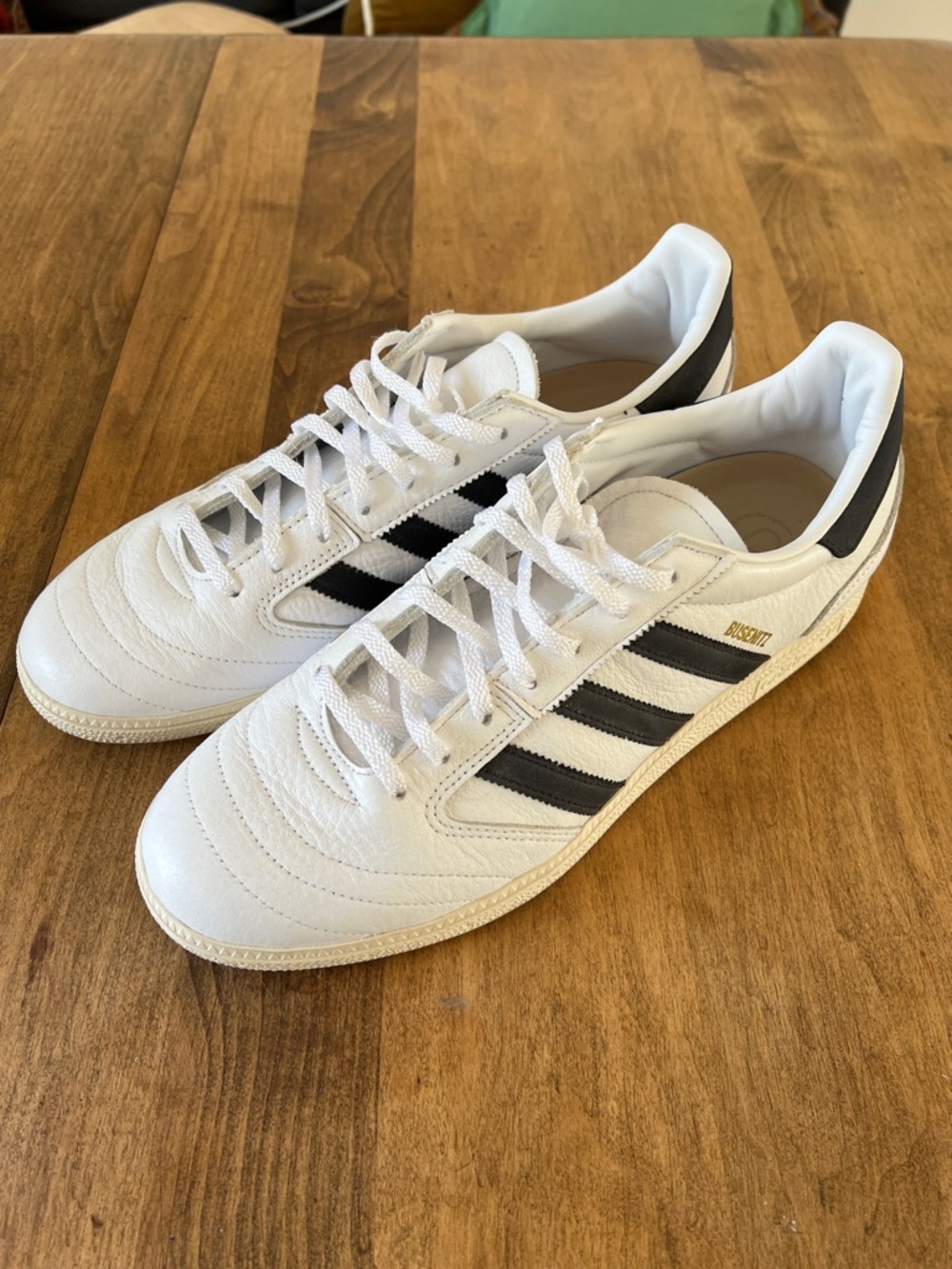 adidas Busenitz White and Black Leather Skate Sneakers